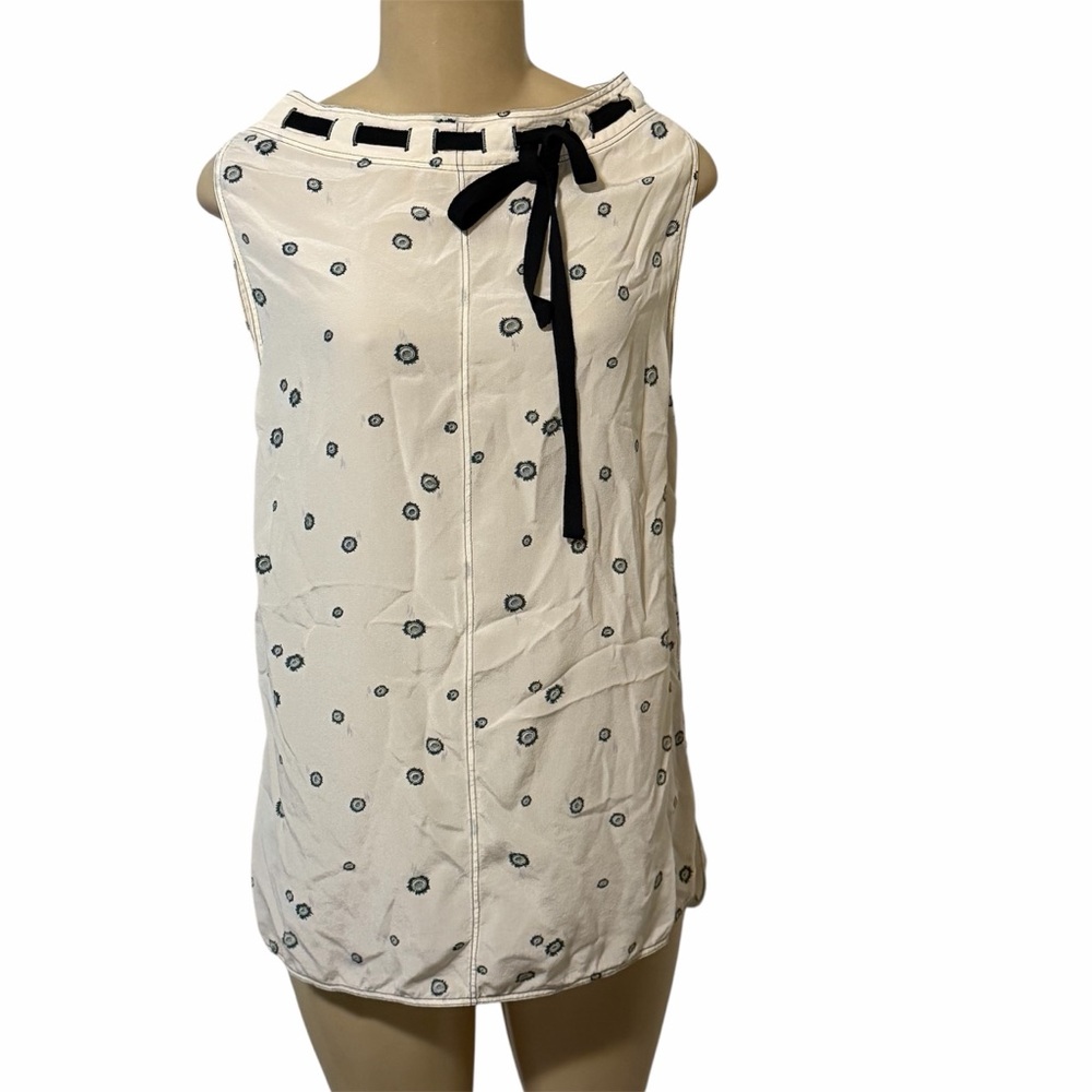 Proenza Shouler white silk ribbon neckline sheer sleeveless blouse S